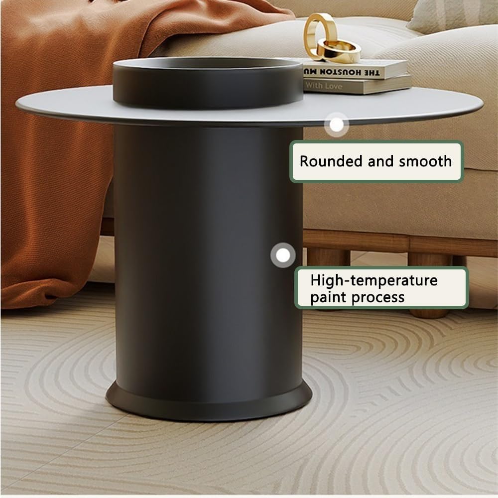 Modern Round Coffee Table with Tempered Glass Top, Small Metal Accent End Tab...