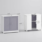 kleankin 23.5" Pedestal Sink Storage Cabinet, Freestanding Bathroom Under Sink Cabinet with U-Shape Cut-Out and Adjustable Shelf, White and Gray