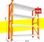 79" H Garage Shelving,3500LBS Heavy Duty Storage Rack,4 Tiers Metal Storage Rack Shelf, Adjustable Shelving Unit for Garage,Kitchen,Warehouse,Basement,78.7" H x 47.2" W x 19.6" D,Orange&White