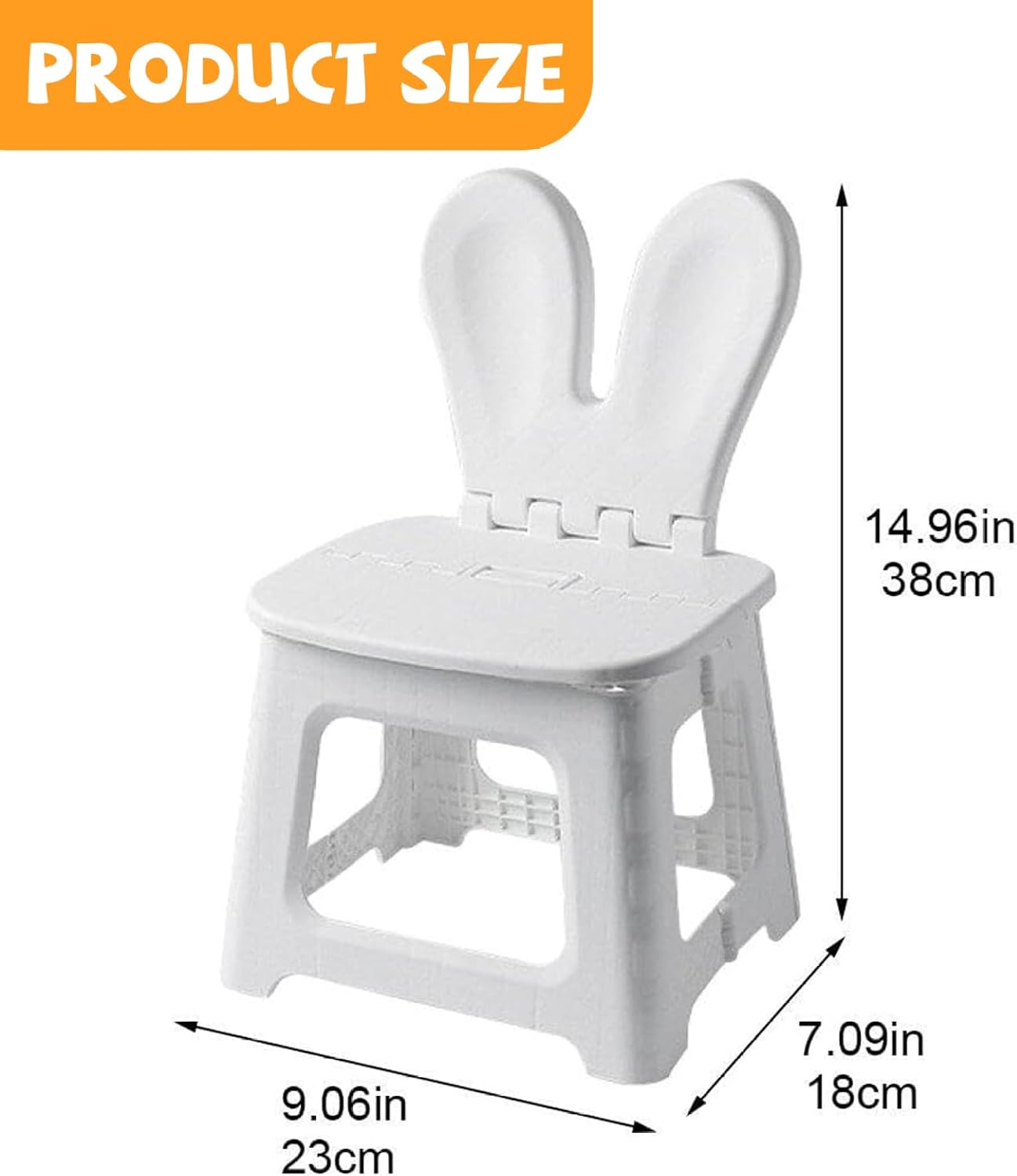 Kids Folding Chair Plastic Foldable Step Stool with Rabbit Ear Back Support for Living Room Kitchen Bathroom