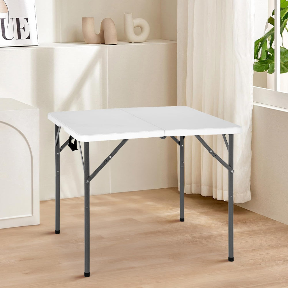 34" Square Folding Card Table, Fold-in-Half Utility Dining Portable Tabl...