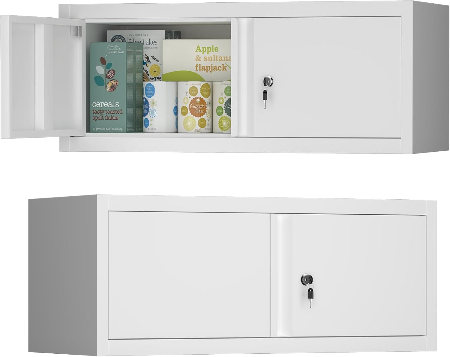 Floating Storage Organization for RV, Hanging Cabinets with Key, 13” H 2 Door Locking Wall Storage Cabinet for Kitchen, Pantry, School, Wall Storage with Lockable Doors, Assembly Required