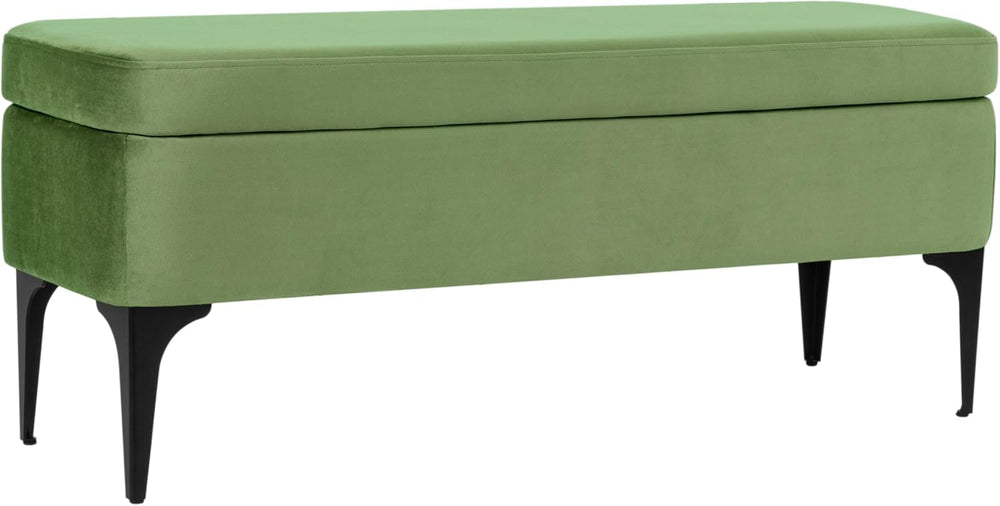 HomePop Upholstered Storage Bench with Metal Leg, 42" W, Green Velvet