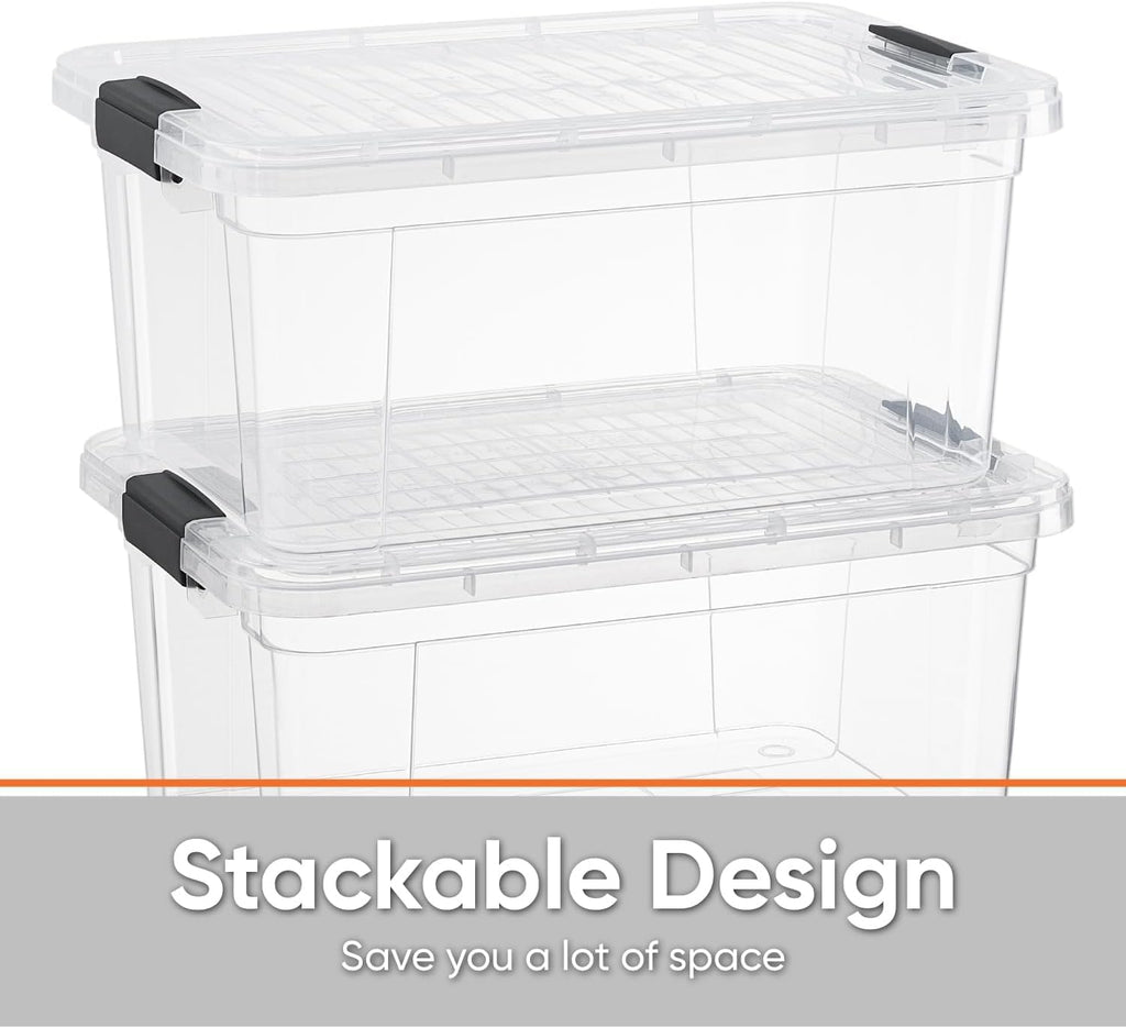 Superio Storage Bins with Lids- 6 Pack, 6.6 Qt Clear Boxes for Organizing, Stackable Plastic Containers- BPA Free, Non-Toxic, Odor Free, Organizer for Home, Office, Dorm