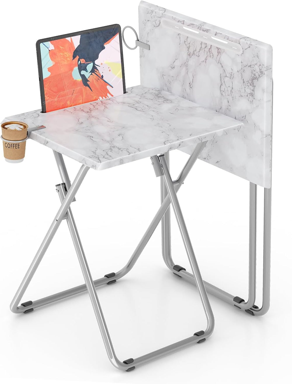 TV Tray Table,Folding Table with Cup Holder Portable,Foldable Snack Tray for ...