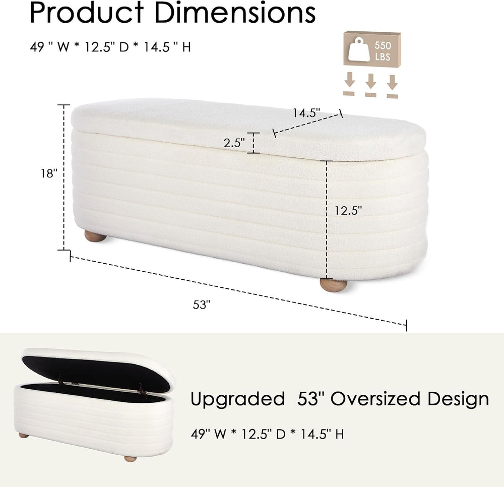 53" Storage Bench Teddy Ottoman Bench Upholstered Fabric Bench End of Be...