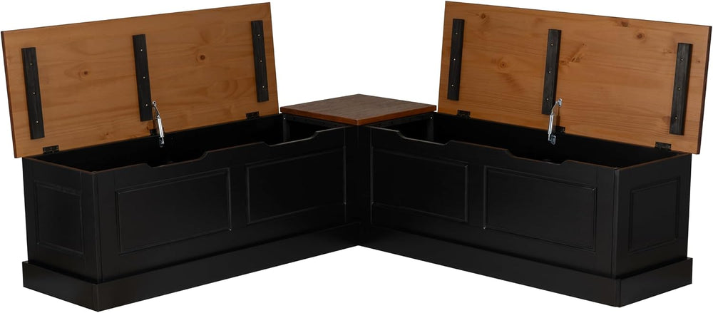 Linon Harris Black and Walnut Backless Kitchen Dining Nook with Hidden Storag...