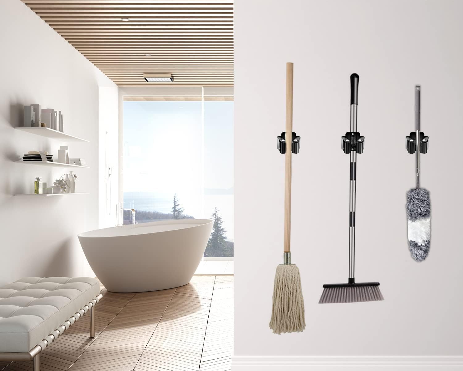 Verdenu 15 Pack Broom Holder Wall Mount, Mop and Broom Holder Wall Mount, Stainless Steel Command Mop Hanger with Screws, Garden Tool Storage Organizer for Kitchen, Home, Bathroom, Garage, Black