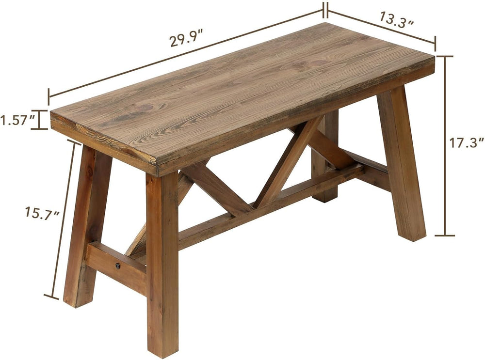 Wnutrees 30" Farmhouse Wood Bench, Rustic Solid Wood Entryway Bench Seat...