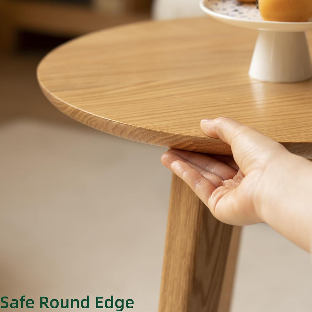 100% Solid Oak Wood Coffee Table Set, Round Coffee Table Combo Side Table w/S...