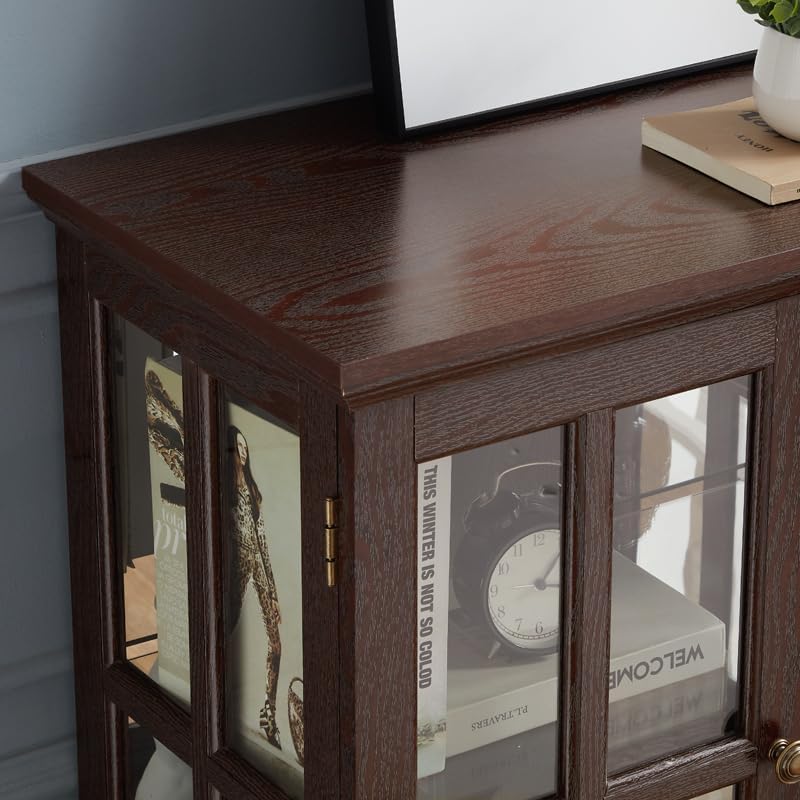 KEIKI Lighted Curio Cabinet, Glass Display Cabinet with 2 Doors & Adjusta...