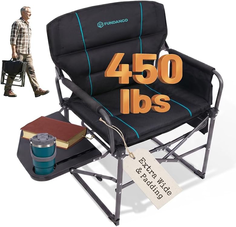 FUNDANGO Oversized Folding Chairs for Outside, Fully Padded Camping Director ...