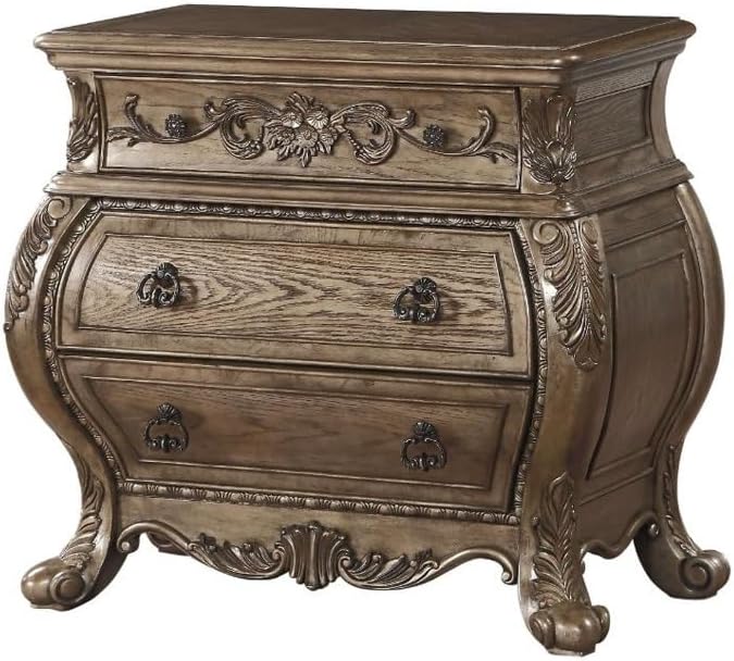 3 Drawers Nightstand in Vintage Oak Finish ﻿,for Small Spaces