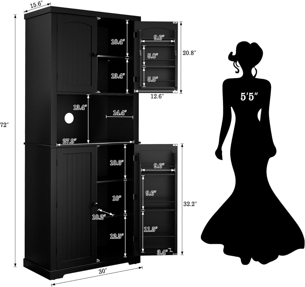 HLR 72" Kitchen Pantry Storage Cabinet with Open Countertop, Freestandin...