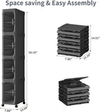 4 Tier Slim Bathroom Storage Cabinet, Foldable and Movable, Black | Tools Free, ABS and PET, Magnetic Clear Door, Adjustable Shelves, Lockable Wheels, Water Resistant, For Narrow Space