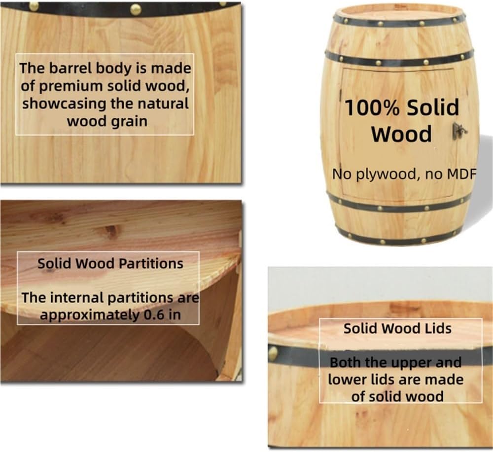 Wooden Whiskey Barrel Table, Wine Cabinet with Storage, Whiskey and Wine Barr...