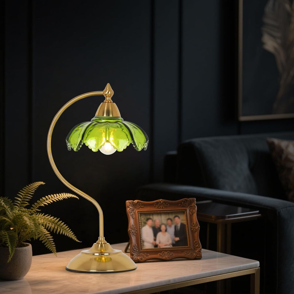 Glass Beside Table Lamp for Bedroom, Plug In Gold Desk Lamp, Vintage Flower N...