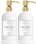 Vine Creations White Glass Soap Dispenser, 2 Pack Kitchen Soap Dispenser Set with Stainless Steel Pump, 16 oz Dish Soap and Hand Soap Dispensers for Bathroom with Waterproof Labels
