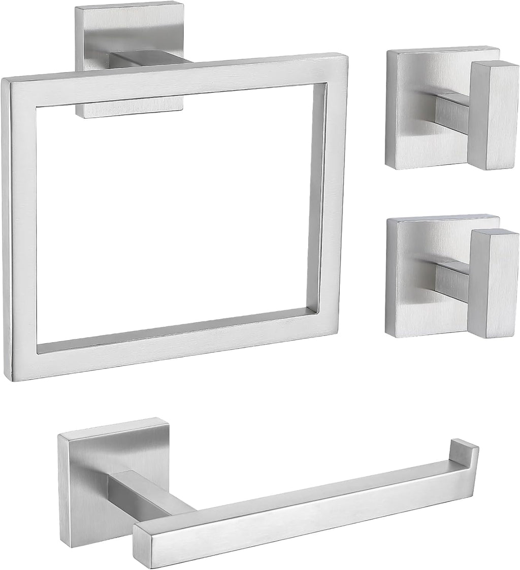 Brushed Nickel Bathroom Hardware Set 4 Pieces, Toilet Paper Holder Set SUS304 Stainless Steel Bath Hand Towel Ring for Bathroom Hardware Accessories Set Wall Mounted