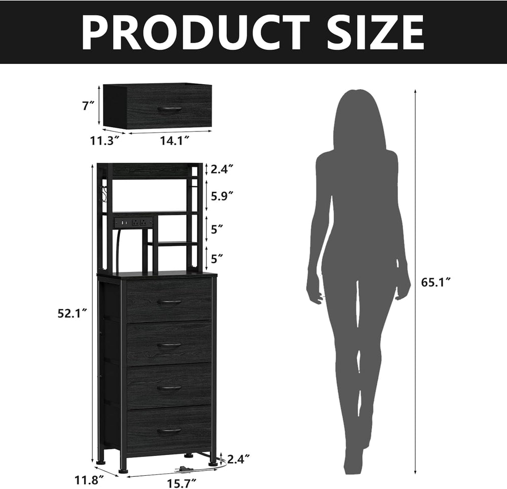 Furnulem Tall Nightstand, LED Night Stand with Charging Station | USB Ports, ...