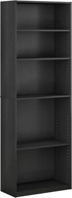 Furinno Jaya Book Shelf, 5-Tier Bookshelf, Bookcase with Adjustable Shelves, 9.5 x 24.5 x 71.2, for Organization and Storage, for Living Room, Bedroom, Home Office, Blackwood