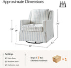 HULALA HOME Farmhouse Swivel Rocker Chair with Washable Slipcover, Blue | Swivel Rocking Accent Chair with Down Filled Cushions, Striped Fabric Upholstered Barrel Armchair for Living Room Bedroom