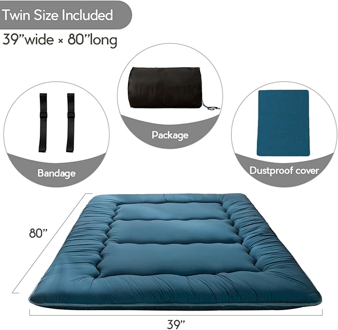 MAXYOYO Japanese Floor Mattress Futon Mattress, 4" Thicken Tatami Mat Sleeping Pad Foldable Roll Up Mat Boys Girls Dormitory Pad Kids Floor Lounger Pillow Bed, Charcoal Grey, Queen Size
