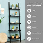 Pemberly Row 5-Tier MDF Ladder Shelves, Black Finish, 74.5" H x 13" W x 23" L, Wall-Leaning Design, Contemporary Storage Unit for Living Room, Study, or Bathroom Decor
