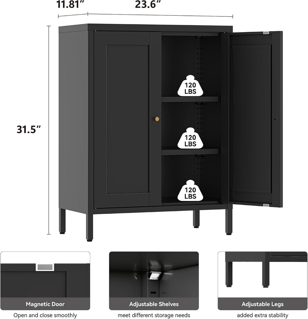 YAUWOH Small Metal Cabinet,Bathroom Storage Cabinet with 2 Adjustable Shelves...