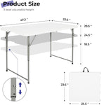 Byliable Folding Table 4 Foot Portable Heavy Duty Plastic Fold-in-Half Utility Table Small Indoor Outdoor Adjustable Height Folding with Carrying Handle, Camping and Party,White