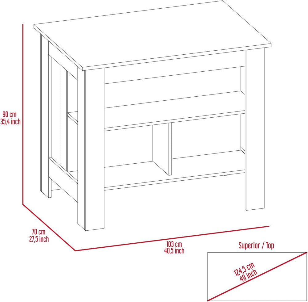 Kitchen Island with Four Legs and Three Shelves