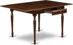 East West Furniture MZCL3-MAH-C 3 Piece Dining Table Set for Small Spaces Contains a Rectangle Dining Room Table with Dropleaf and 2 Linen Fabric Upholstered Chairs, 36x54 Inch, Mahogany