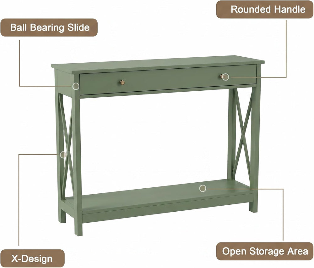 Treocho 40" Farmhouse Console Table with Drawer and Storage Shelves | En...