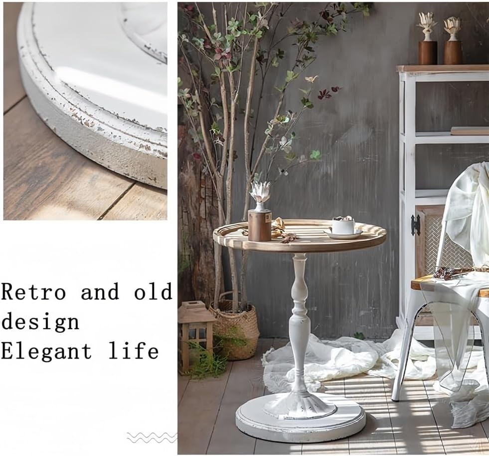 Country Round Table, Pedestal Side Table with Handcrafted Vintage Finish, Ret...