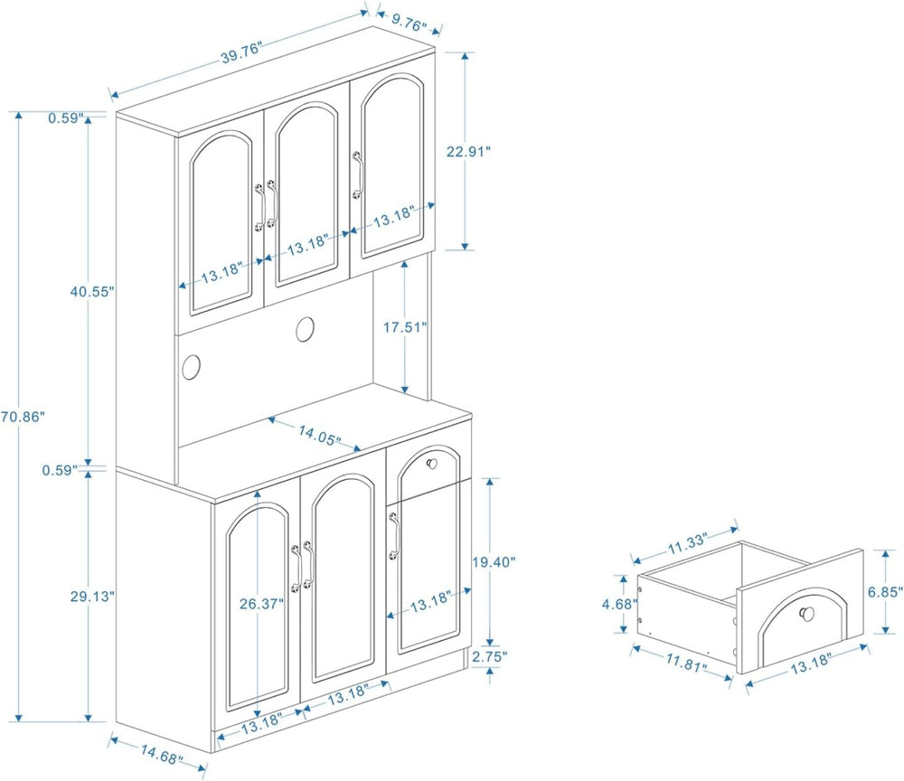 White 71" Kitchen Pantry Storage Cabinet, Freestanding Floor Hutch Cabin...