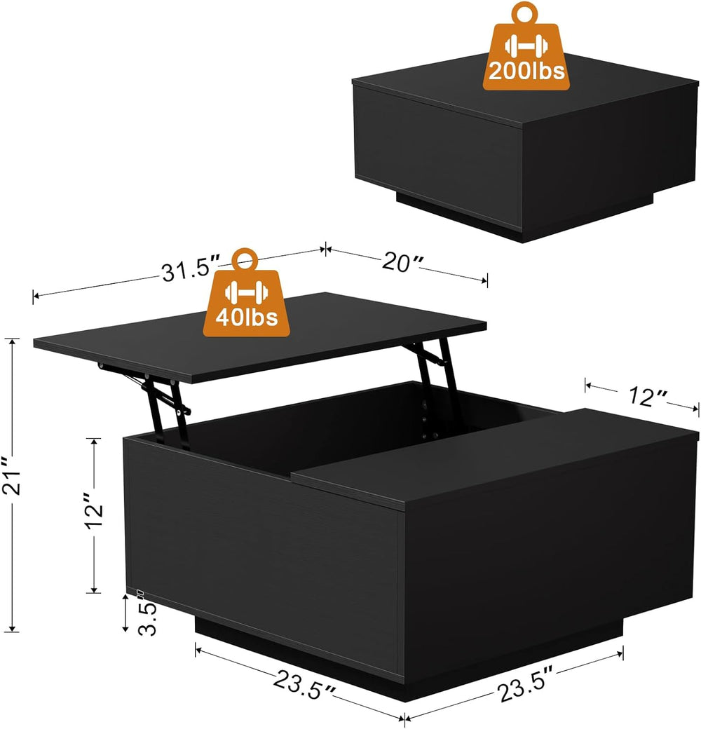FABATO Lift Top Coffee Table, Wood Square Coffee Table with Storage, Farmhous...