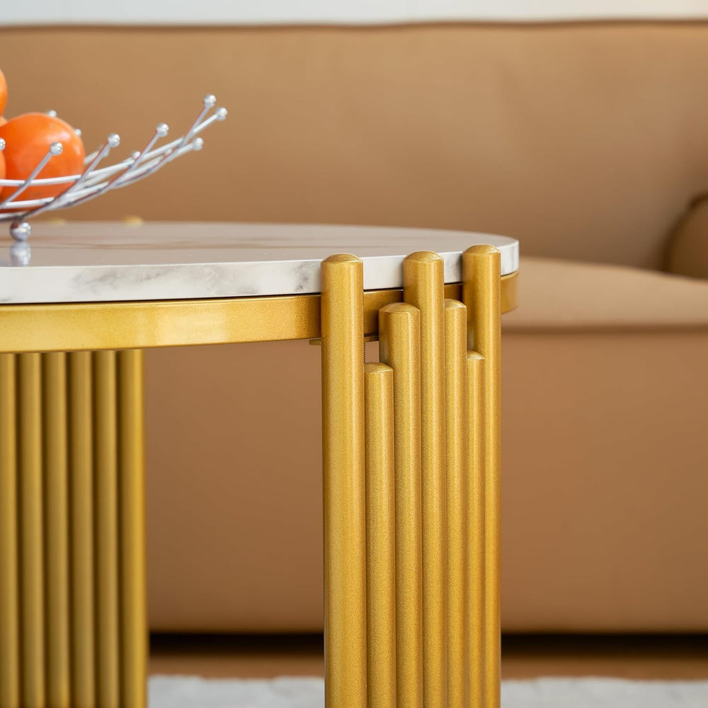 3 Piece Living Room Table Set, Faux Marble Round Coffee Table and End Tables,...