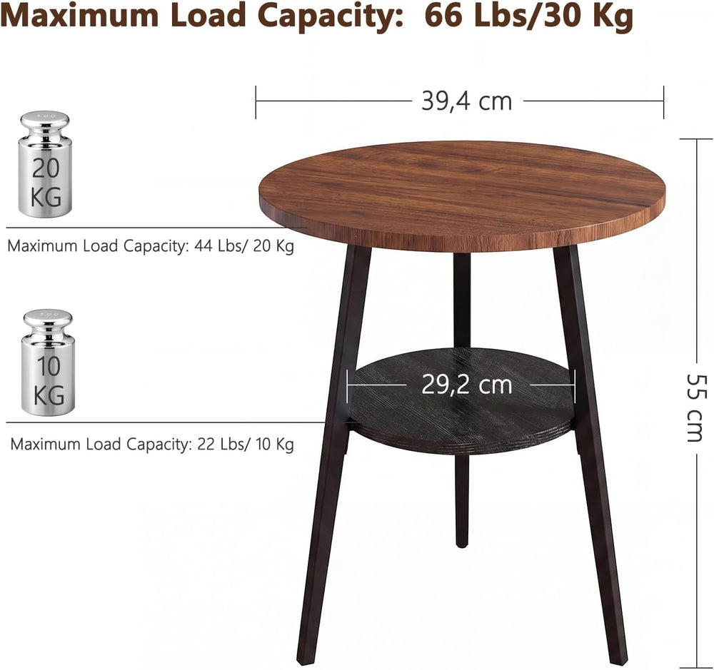 Round End Table, 2-Tier Side Table with Storage Shelf for Small Spaces, Night...
