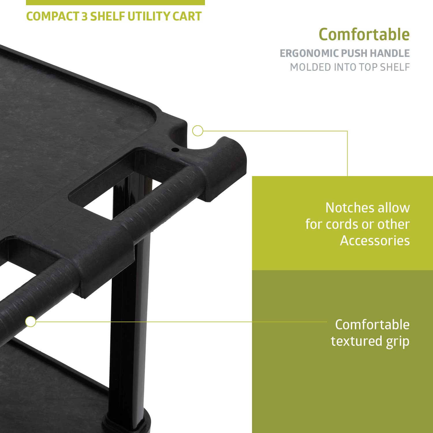 Pearington 3-Tier Compact Multi-Purpose Utility Cart with Lockable Wheels and Ergonomic Handle, Black, 2 Pack
