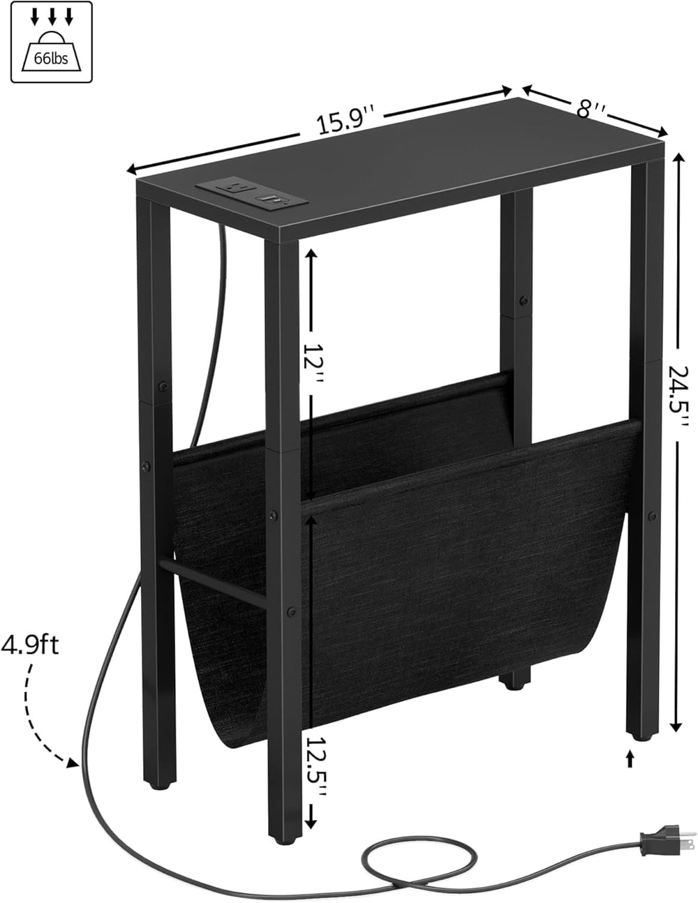 Vagusicc Narrow End Table with Charging Station, Narrow Nightstand with USB P...