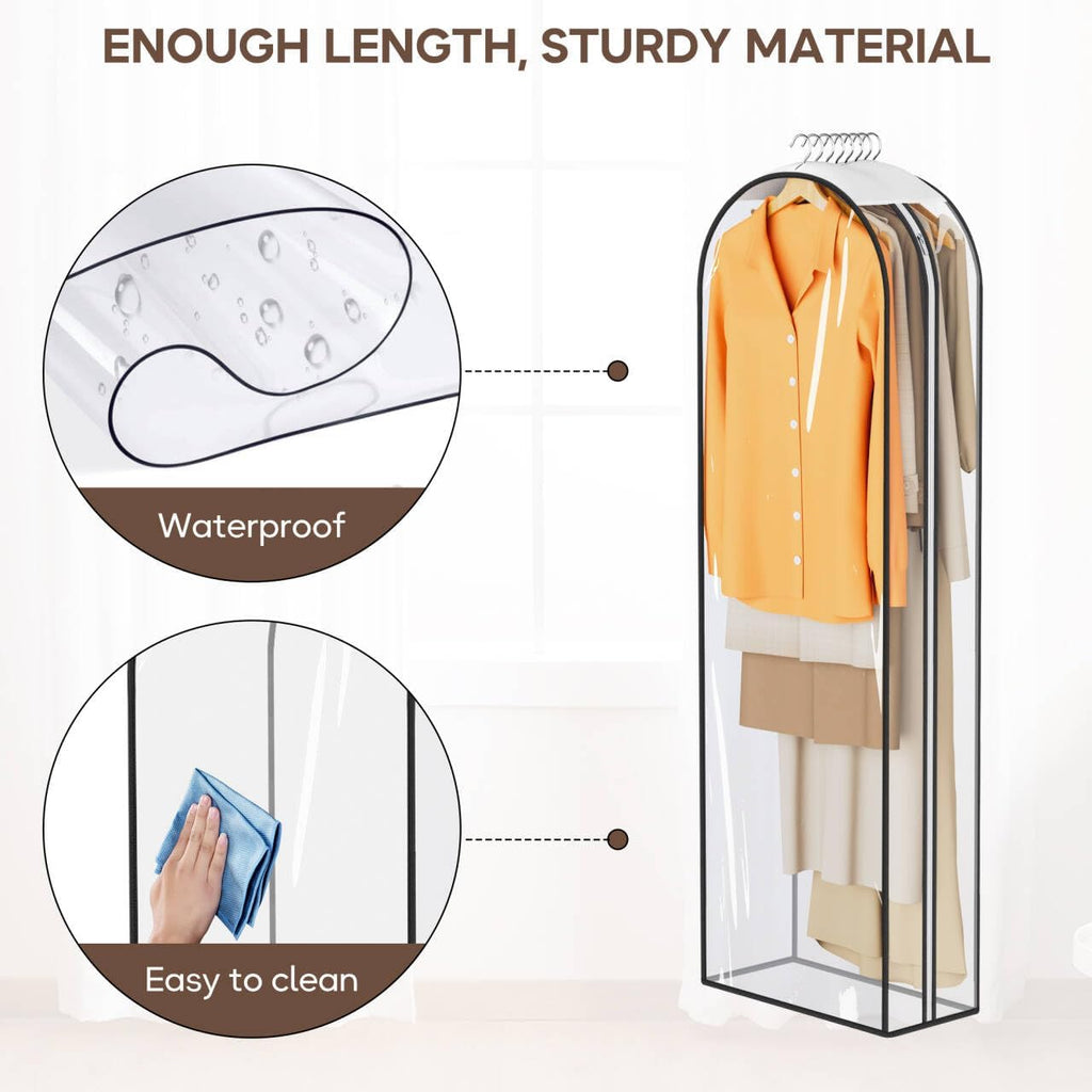 KEETDY 10" Guessted Garment Bags for Hanging Clothes, All Clear 60" Long Dress Bag for Closet Storage for Gowns, Coats, Suits Cover（4 Packs）