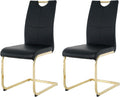 Goujxcy Dining Chairs Set of 2, Modern High Back Kitchen Chairs with Metal Legs and Faux Leather Padded Seat Upholstered Dining Chairs for Dining & Kitchen,Living Room (Black&Gold, Set of 2)