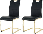 Goujxcy Dining Chairs Set of 2, Modern High Back Kitchen Chairs with Metal Legs and Faux Leather Padded Seat Upholstered Dining Chairs for Dining & Kitchen,Living Room (Black&Gold, Set of 2)