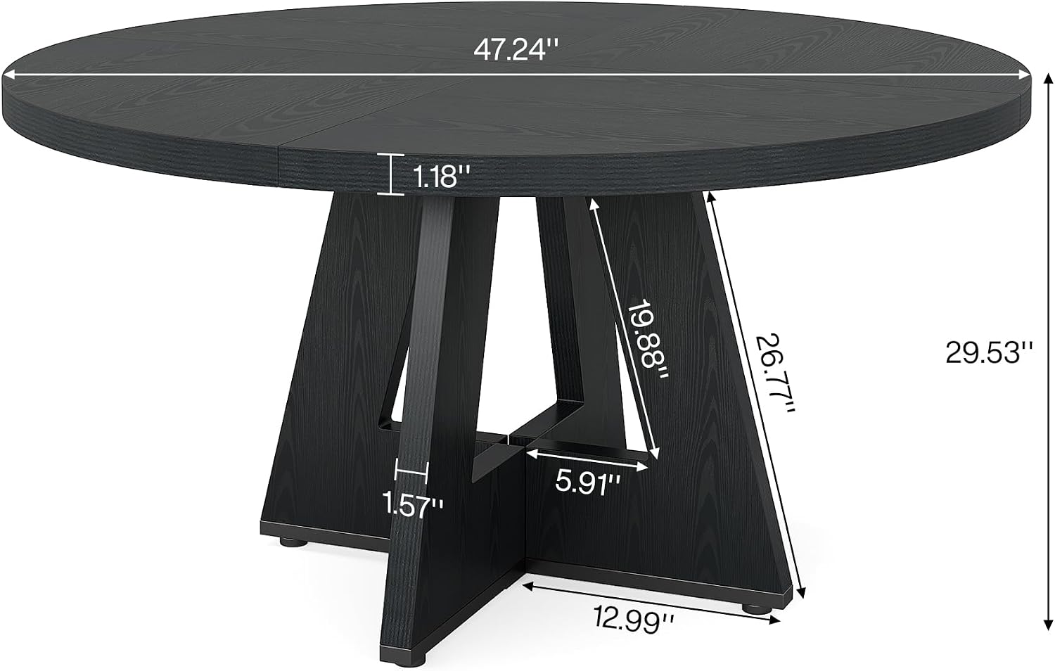 Tribesigns 47 inch Round Dining Table Wood Kitchen Table for Dining Room, 47" Dinner Room Tables for 4-6, Farmhouse Accent Furniture with Wooden Tabletop and Cross Base, Black