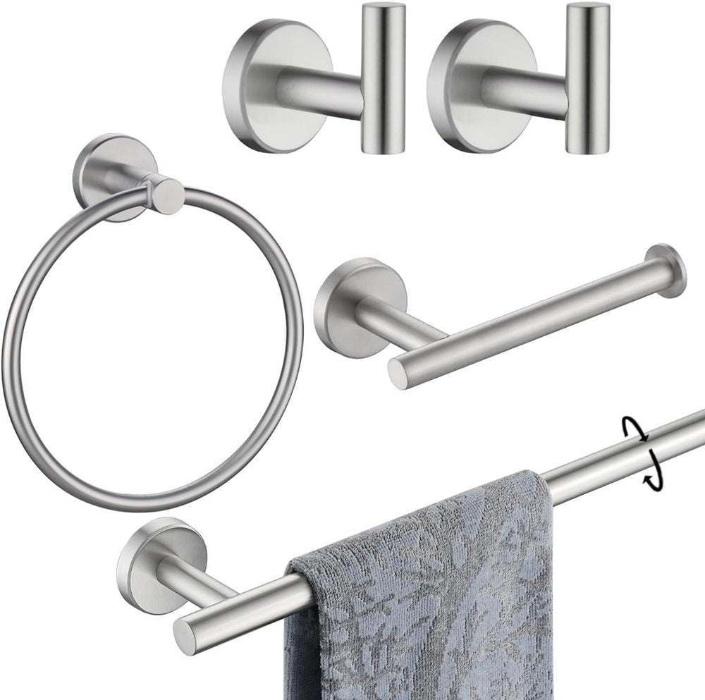 JQK Bathroom Hardware Set Brushed Steel, 5-Piece Bath Accessories Set Wall Mo...