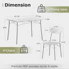 VECELO Dining Table Set for 4, 5-Piece Kitchen Table with 4 Chairs, MDF Board Tabletop with Metal Frame for Small Space, Compact Dinette, Breakfast Nook, Marble White