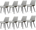 Dining Chairs Set of 8, Leather Modern Kitchen & Dining Room Chairs, Comfortable Upholstered Kitchen Chairs with Metal Legs Armless Side Chairs for Kitchen Restaurant, Light Grey & Dark Grey