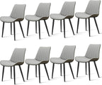 Dining Chairs Set of 8, Leather Modern Kitchen & Dining Room Chairs, Comfortable Upholstered Kitchen Chairs with Metal Legs Armless Side Chairs for Kitchen Restaurant, Light Grey & Dark Grey