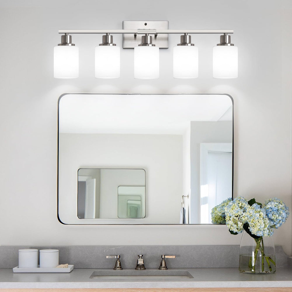 MOKATNG 5-Light Vanity Light with Milky White Shades, Brushed Nickle Bathroom...