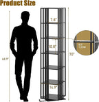 6 Tier Rotating Bookshelf, 360° Spinning Narrow Bookcase Tower, Space Saving Floor Standing Wood Shelf & CD Organizer for Small Spaces, Bedroom, Living Room, Office (Black, 6-Tier)